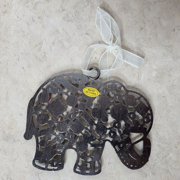 Kirkland’s Jeweled Metal Elephant Christmas Ornament with Ribbon For Hanging - Picture 2 of 4